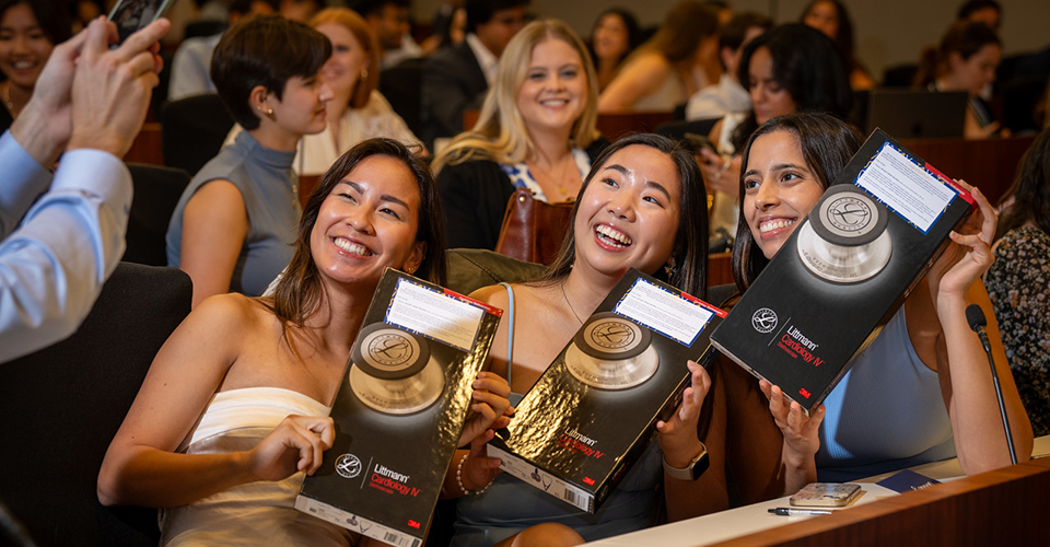 Students excited about the stethoscope ceremony